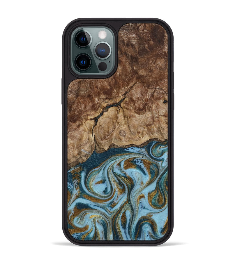 iPhone 12 Pro Max Wood Phone Case - Tarsha (Teal & Gold, 794652)