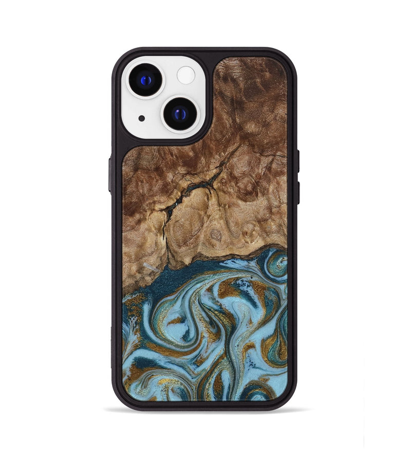 iPhone 13 Wood Phone Case - Tarsha (Teal & Gold, 794652)