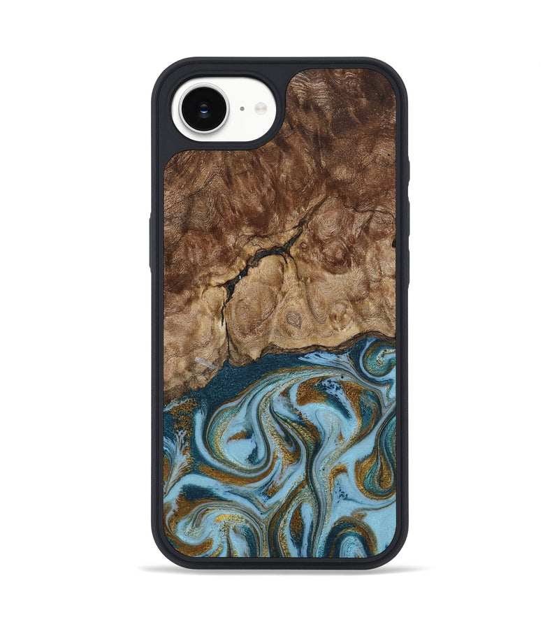 iPhone 16e Wood Phone Case - Tarsha (Teal & Gold, 794652)