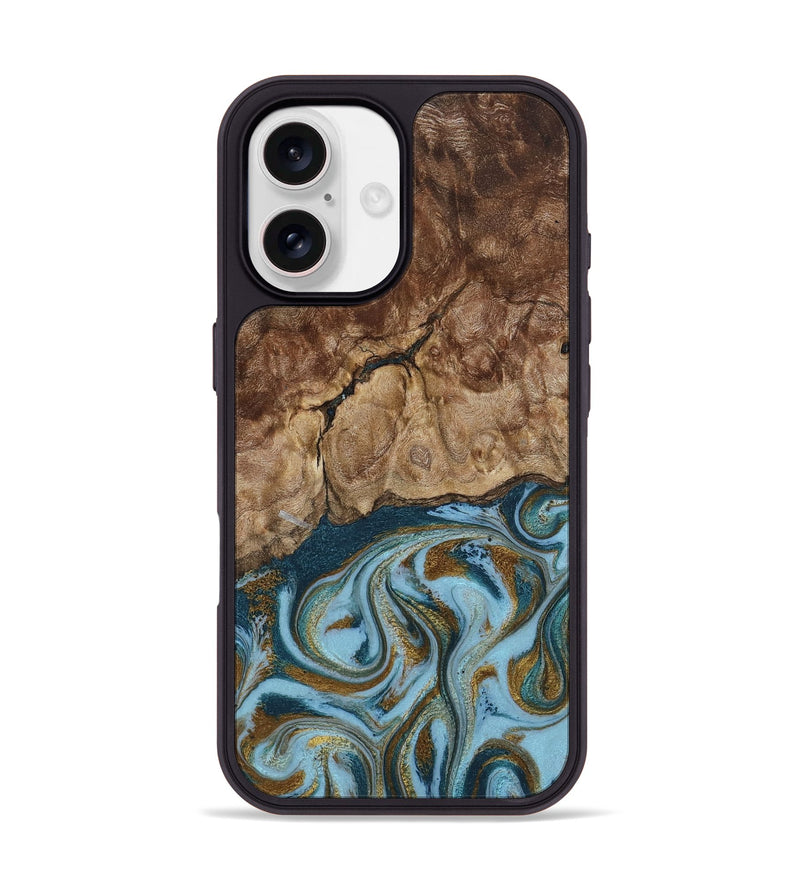 iPhone 17 Wood Phone Case - Tarsha (Teal & Gold, 794652)