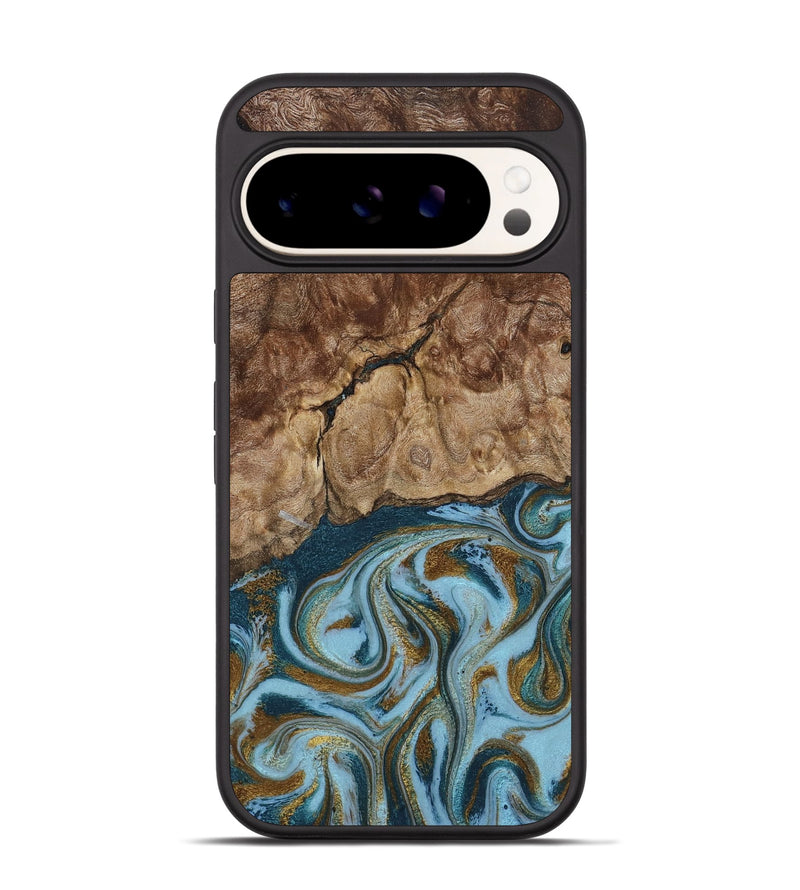 Pixel 9 Pro Wood Phone Case - Tarsha (Teal & Gold, 794652)