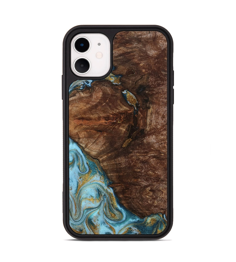 iPhone 11 Wood Phone Case - Tommie (Teal & Gold, 794653)