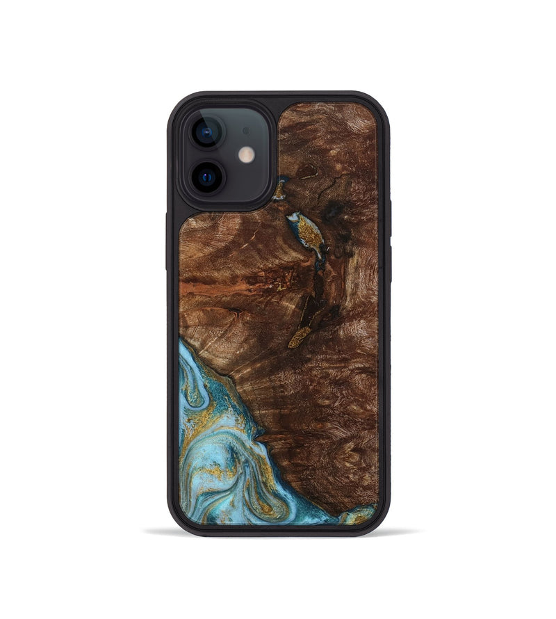 iPhone 12 mini Wood Phone Case - Tommie (Teal & Gold, 794653)