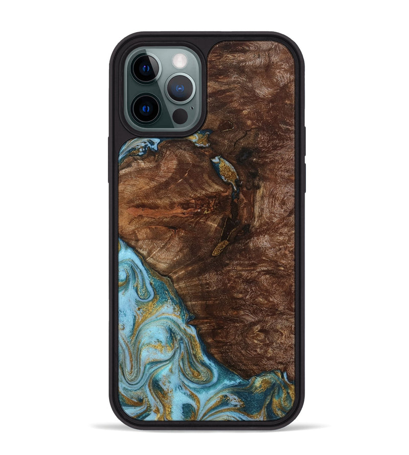iPhone 12 Pro Max Wood Phone Case - Tommie (Teal & Gold, 794653)