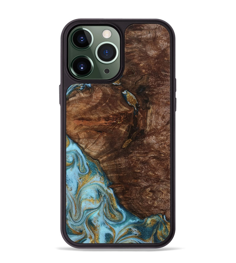 iPhone 13 Pro Max Wood Phone Case - Tommie (Teal & Gold, 794653)