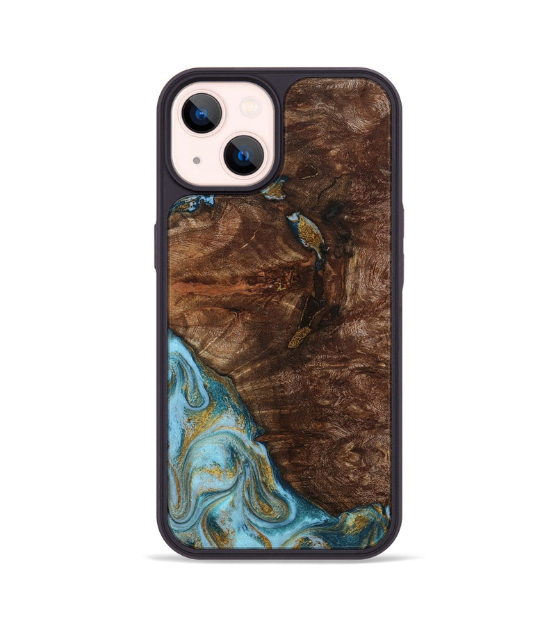 iPhone 14 Wood Phone Case - Tommie (Teal & Gold, 794653)