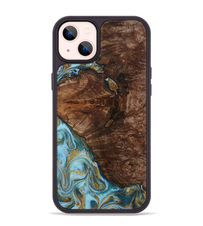 iPhone 14 Plus Wood Phone Case - Tommie (Teal & Gold, 794653)