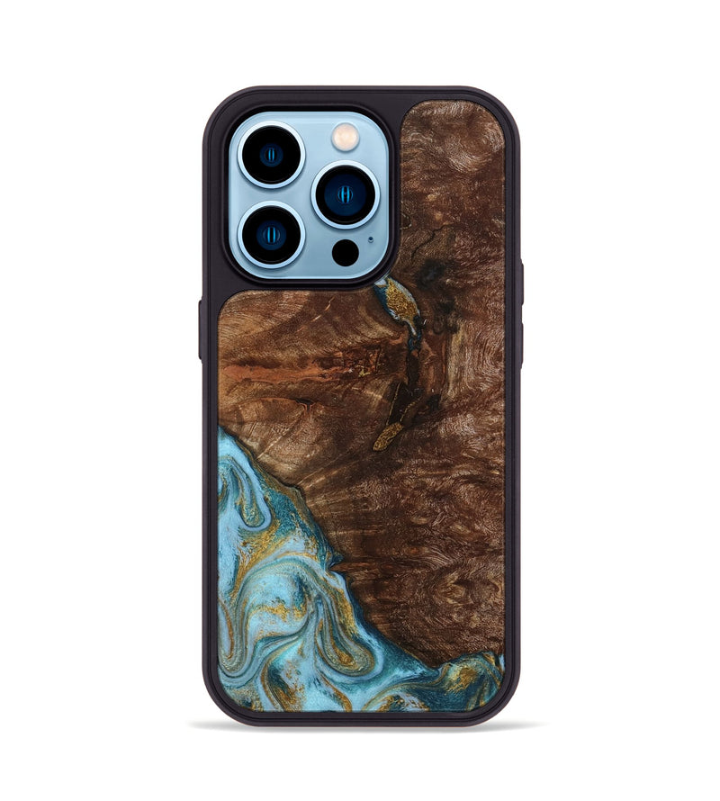 iPhone 14 Pro Wood Phone Case - Tommie (Teal & Gold, 794653)