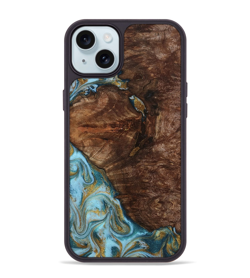 iPhone 15 Plus Wood Phone Case - Tommie (Teal & Gold, 794653)