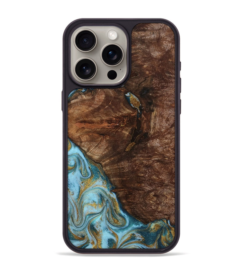 iPhone 15 Pro Max Wood Phone Case - Tommie (Teal & Gold, 794653)