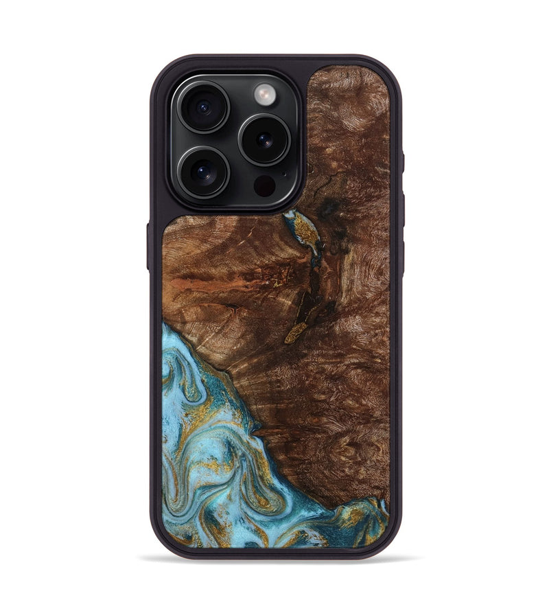 iPhone 15 Pro Wood Phone Case - Tommie (Teal & Gold, 794653)