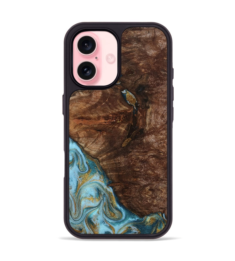 iPhone 16 Wood Phone Case - Tommie (Teal & Gold, 794653)