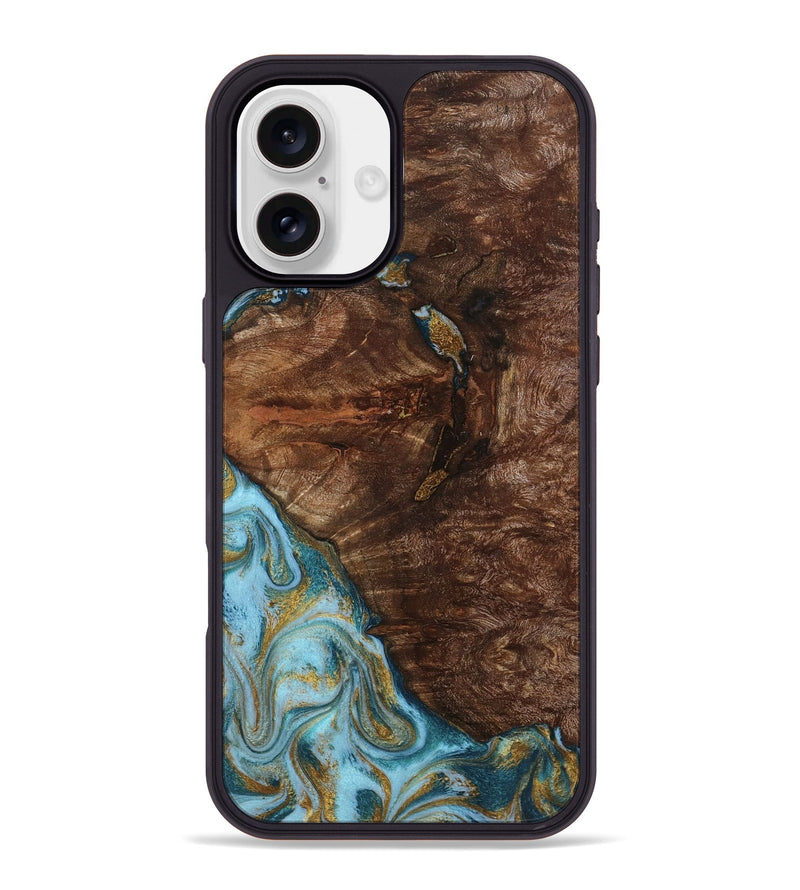 iPhone 16 Plus Wood Phone Case - Tommie (Teal & Gold, 794653)
