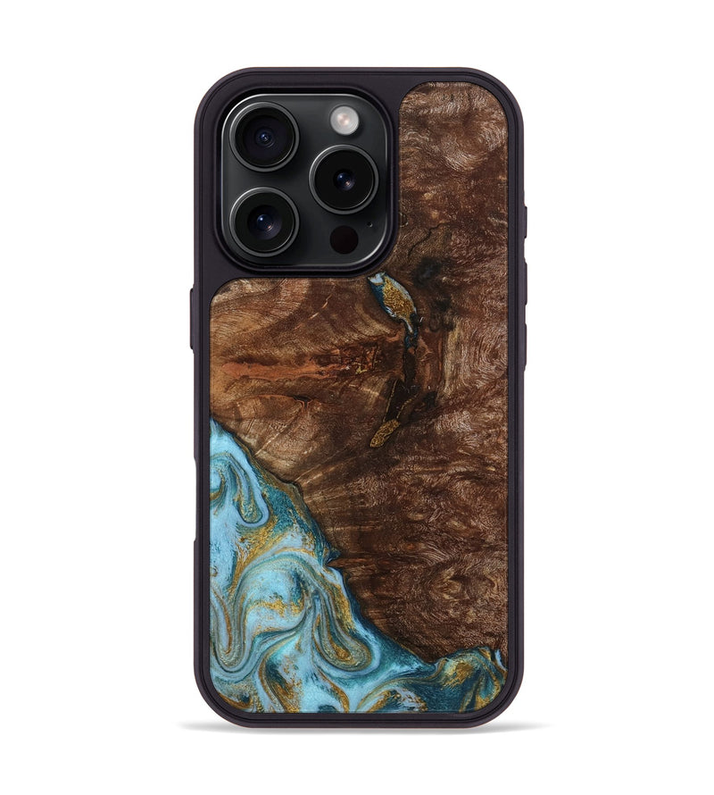 iPhone 16 Pro Wood Phone Case - Tommie (Teal & Gold, 794653)