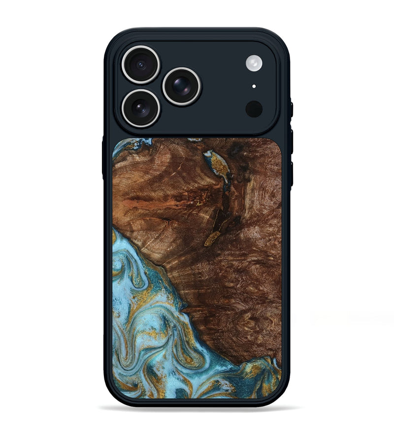iPhone 17 Pro Max Wood Phone Case - Tommie (Teal & Gold, 794653)