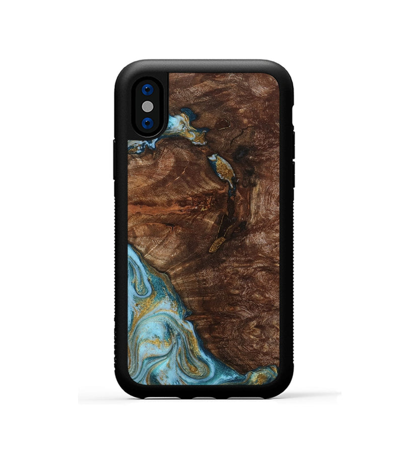 iPhone Xs Wood Phone Case - Tommie (Teal & Gold, 794653)