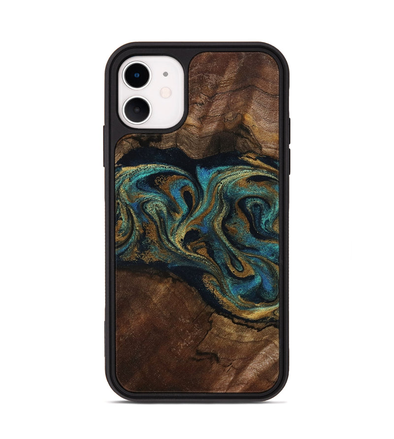 iPhone 11 Wood Phone Case - Kareem (Teal & Gold, 794654)