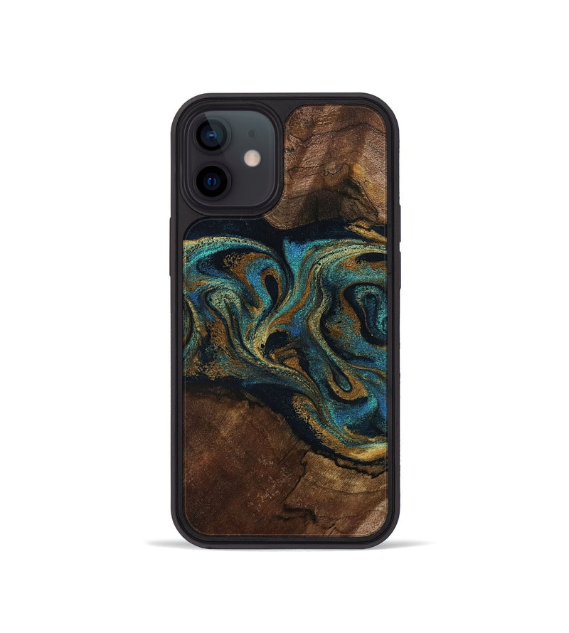 iPhone 12 mini Wood Phone Case - Kareem (Teal & Gold, 794654)