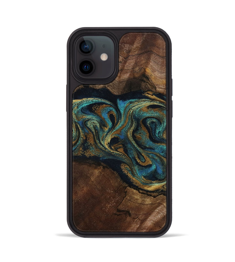iPhone 12 Wood Phone Case - Kareem (Teal & Gold, 794654)