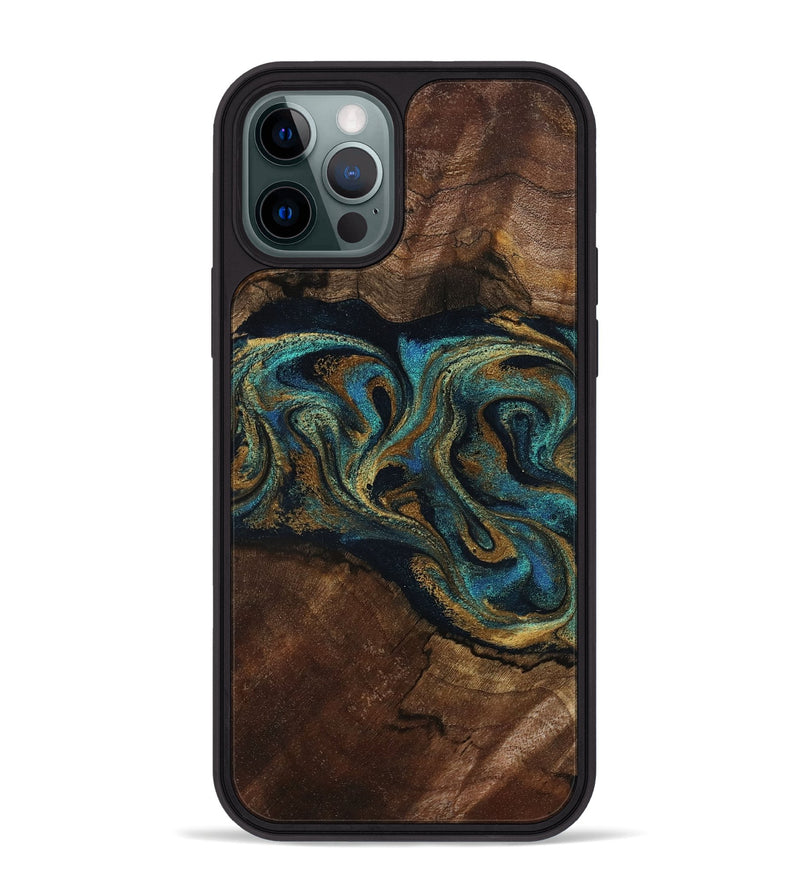 iPhone 12 Pro Max Wood Phone Case - Kareem (Teal & Gold, 794654)