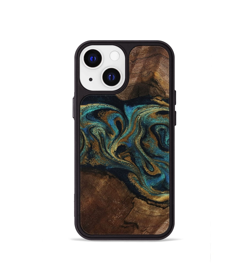 iPhone 13 mini Wood Phone Case - Kareem (Teal & Gold, 794654)