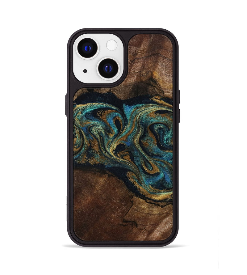 iPhone 13 Wood Phone Case - Kareem (Teal & Gold, 794654)