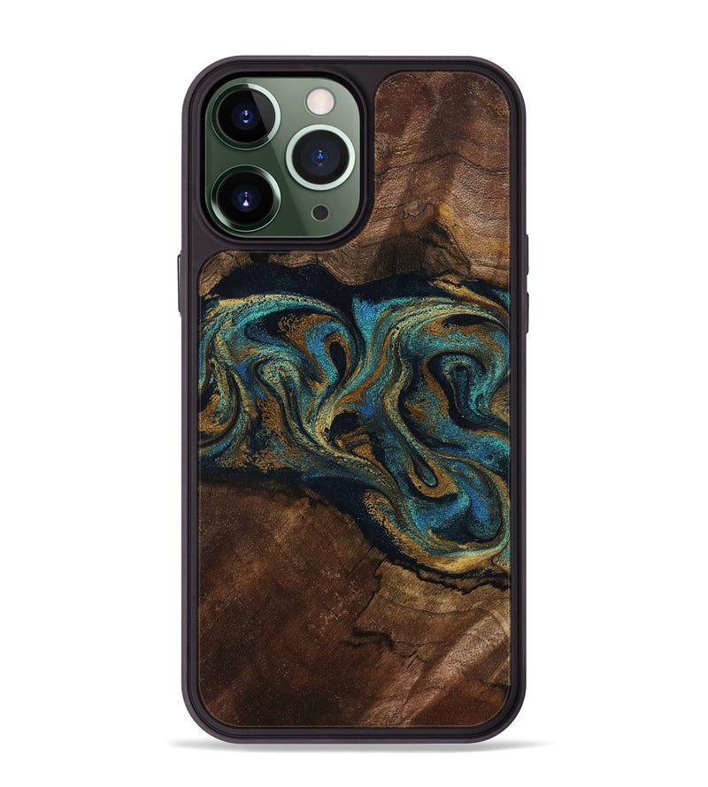 iPhone 13 Pro Max Wood Phone Case - Kareem (Teal & Gold, 794654)