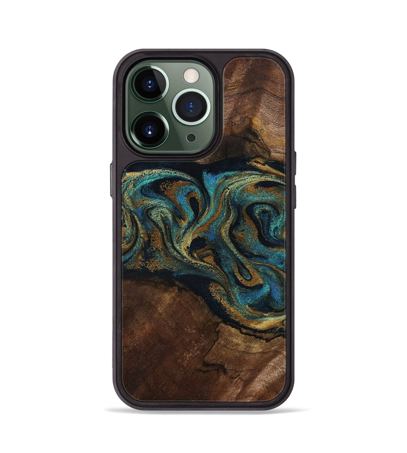 iPhone 13 Pro Wood Phone Case - Kareem (Teal & Gold, 794654)