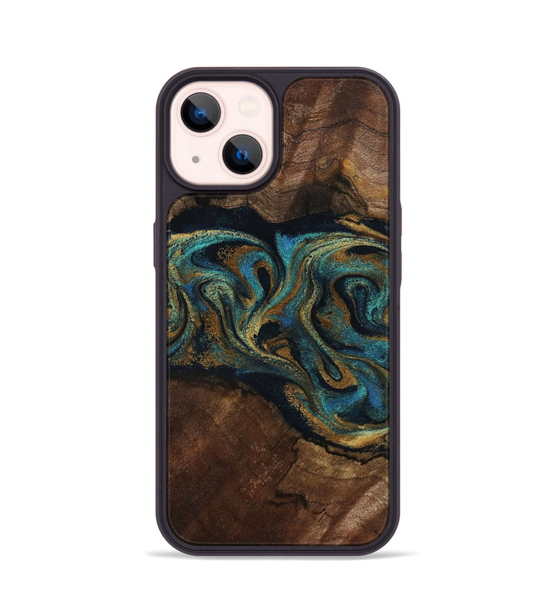 iPhone 14 Wood Phone Case - Kareem (Teal & Gold, 794654)