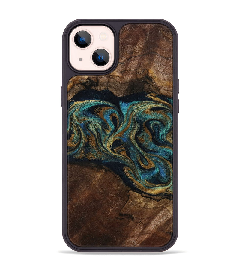 iPhone 14 Plus Wood Phone Case - Kareem (Teal & Gold, 794654)