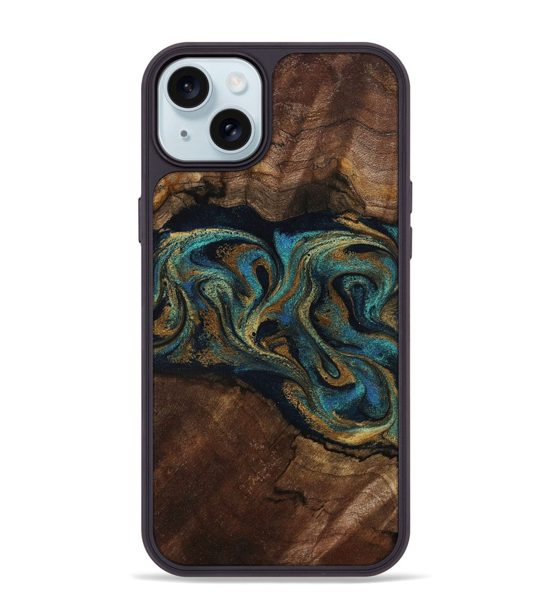 iPhone 15 Plus Wood Phone Case - Kareem (Teal & Gold, 794654)