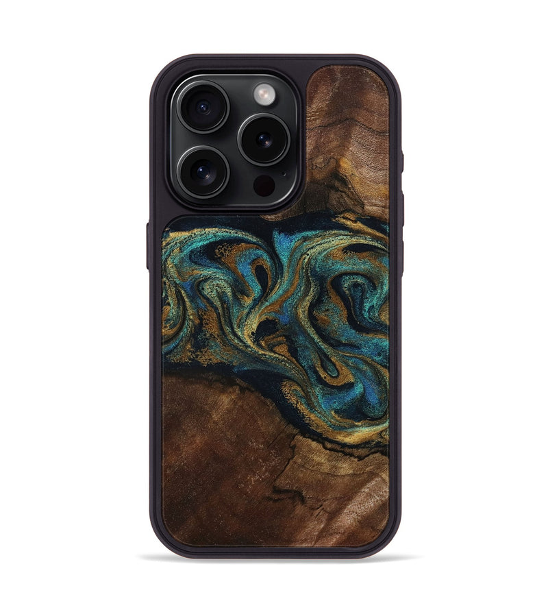 iPhone 15 Pro Wood Phone Case - Kareem (Teal & Gold, 794654)