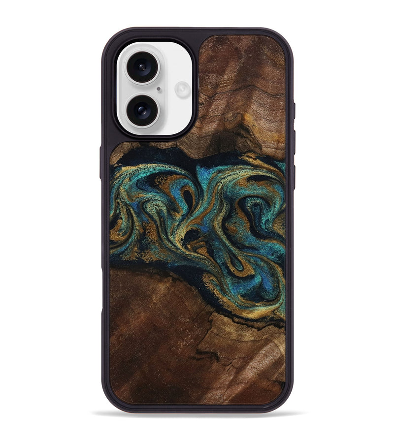 iPhone 16 Plus Wood Phone Case - Kareem (Teal & Gold, 794654)