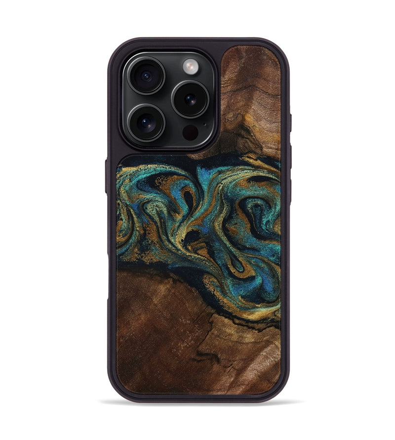 iPhone 16 Pro Wood Phone Case - Kareem (Teal & Gold, 794654)