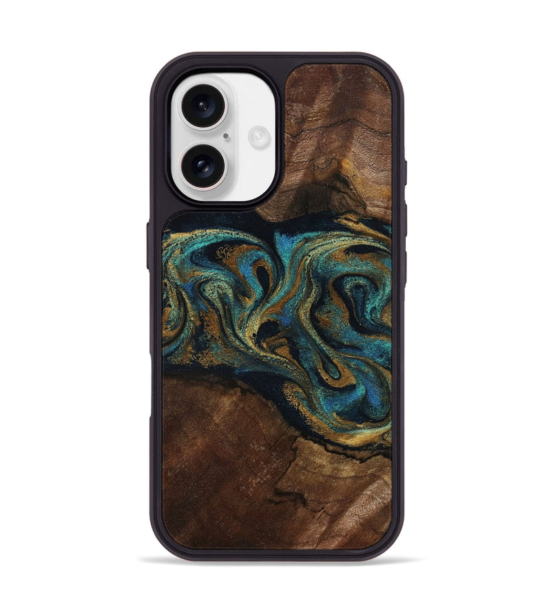 iPhone 17 Wood Phone Case - Kareem (Teal & Gold, 794654)
