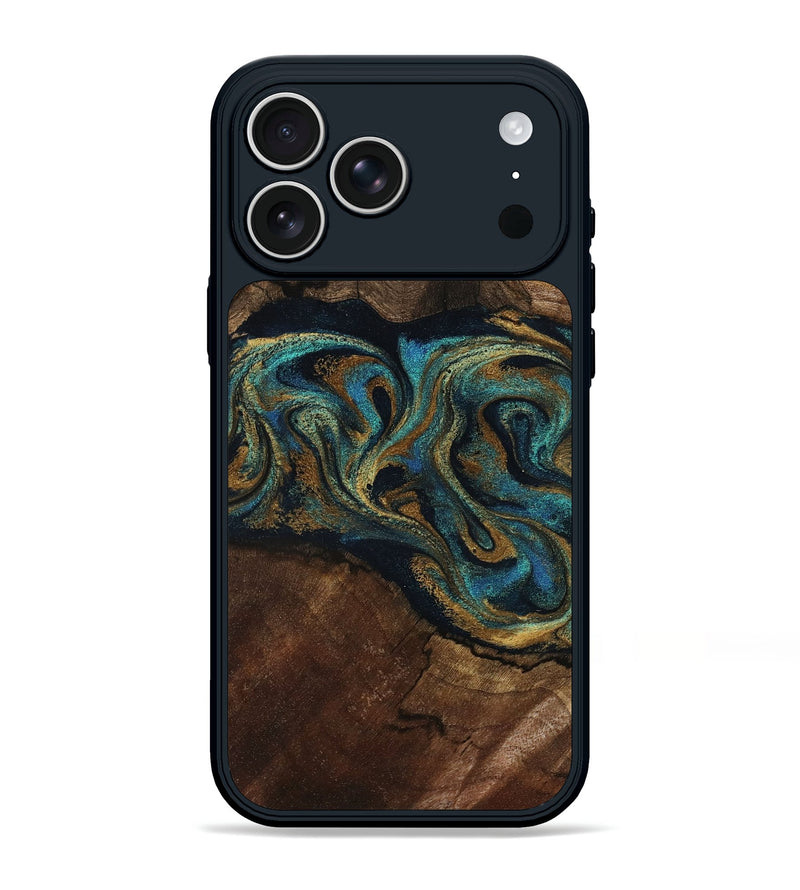 iPhone 17 Pro Max Wood Phone Case - Kareem (Teal & Gold, 794654)