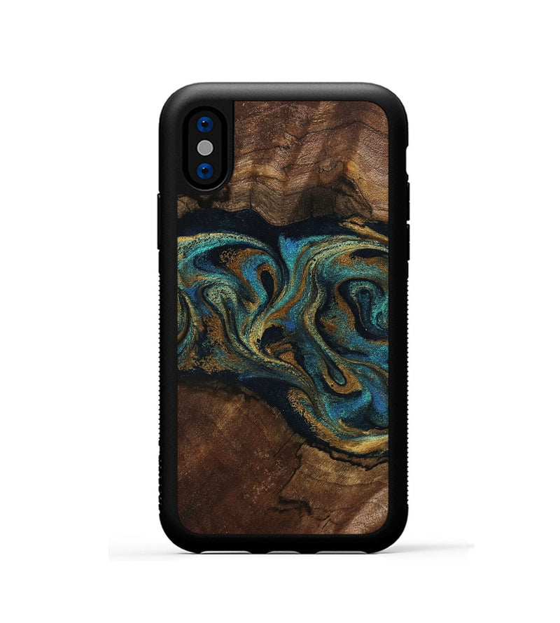 iPhone Xs Wood Phone Case - Kareem (Teal & Gold, 794654)