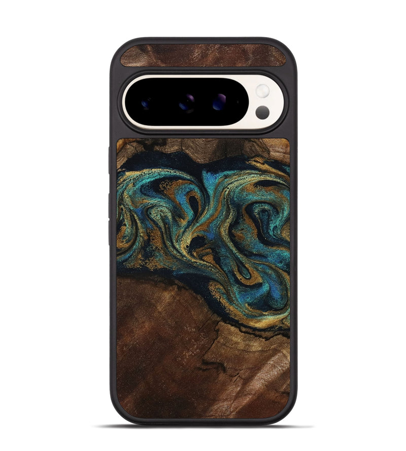 Pixel 9 Pro Wood Phone Case - Kareem (Teal & Gold, 794654)