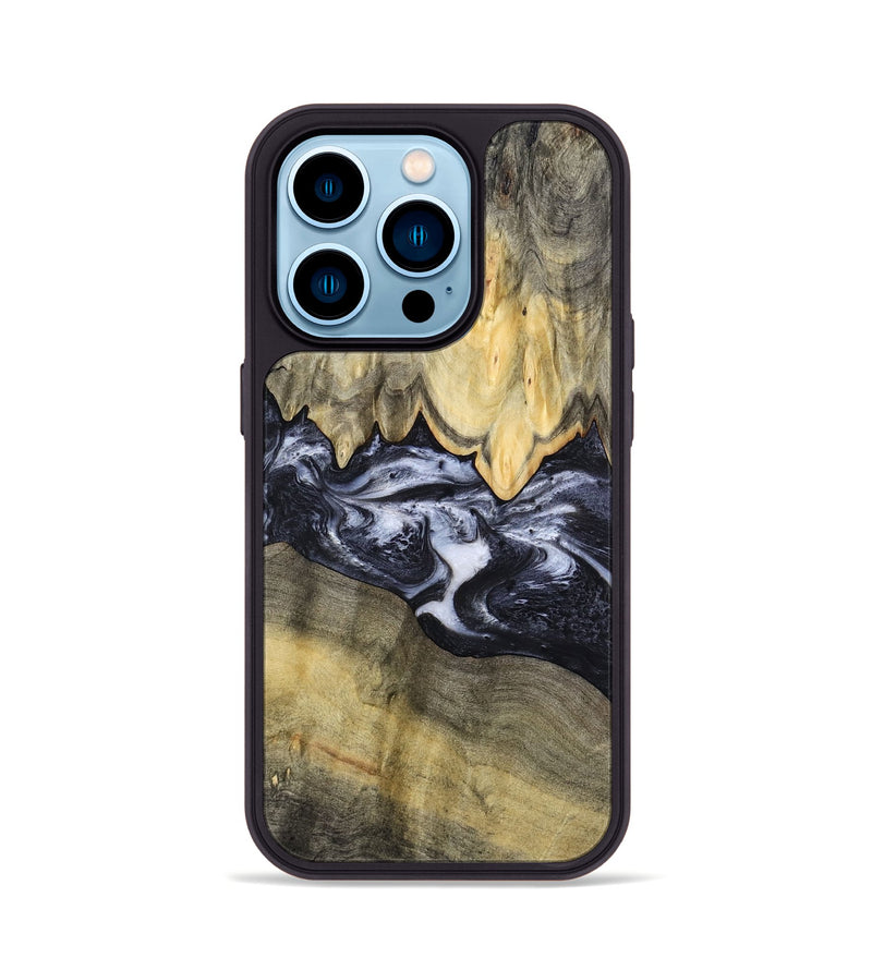 iPhone 14 Pro Wood Phone Case - Natasha (Black & White, 794943)
