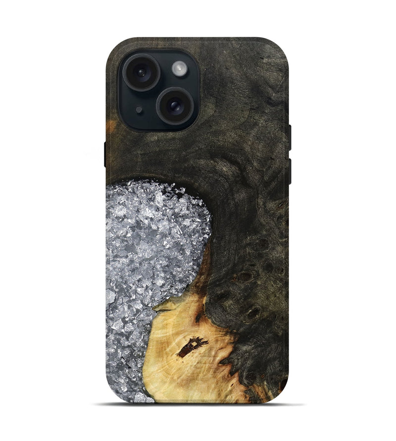 iPhone 15 Wood Live Edge Phone Case - Darcie (Black & White, 795114)