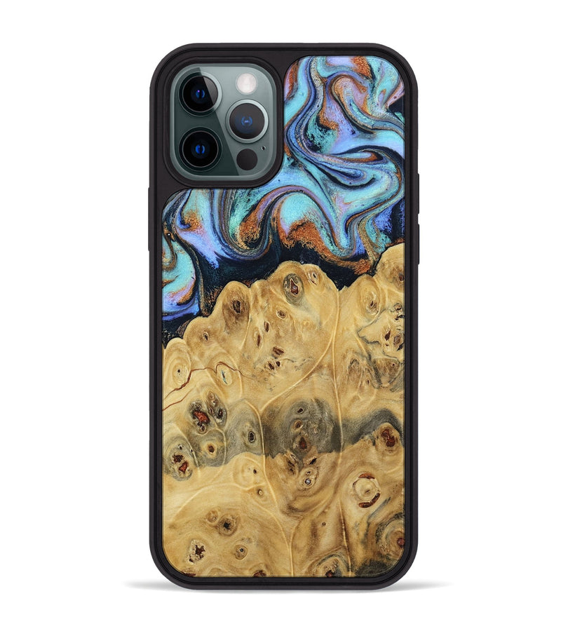 iPhone 12 Pro Max Wood Phone Case - Tawnya (Teal & Gold, 795441)