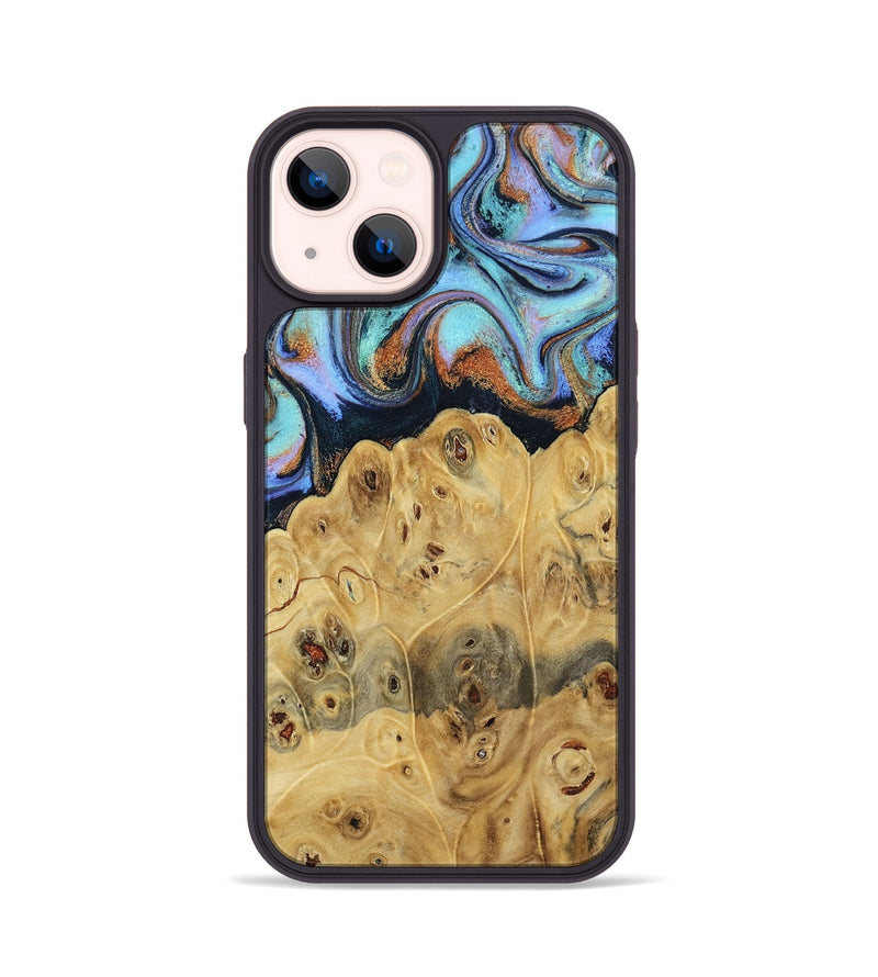 iPhone 14 Wood Phone Case - Tawnya (Teal & Gold, 795441)