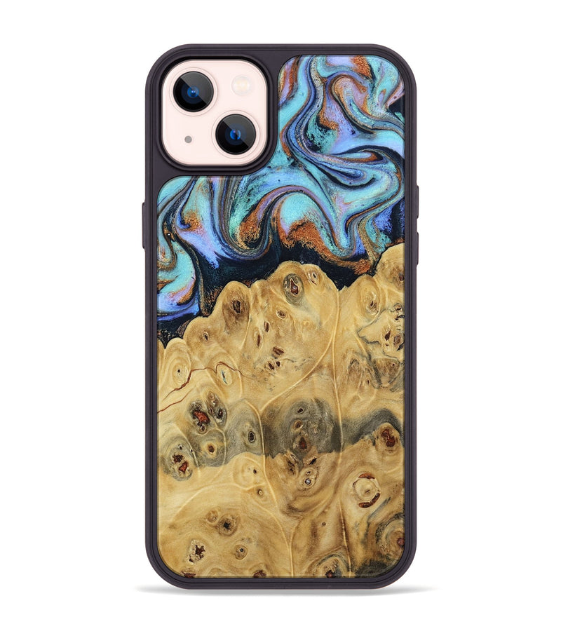 iPhone 14 Plus Wood Phone Case - Tawnya (Teal & Gold, 795441)
