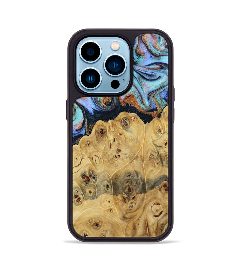 iPhone 14 Pro Wood Phone Case - Tawnya (Teal & Gold, 795441)