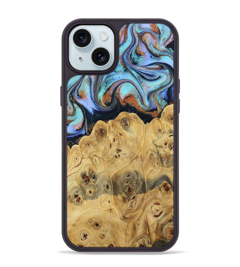 iPhone 15 Plus Wood Phone Case - Tawnya (Teal & Gold, 795441)