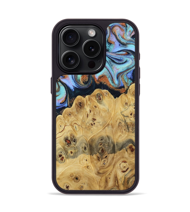 iPhone 15 Pro Wood Phone Case - Tawnya (Teal & Gold, 795441)