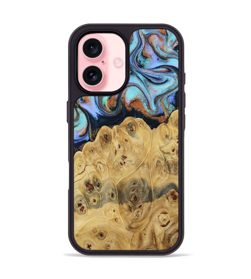 iPhone 16 Wood Phone Case - Tawnya (Teal & Gold, 795441)