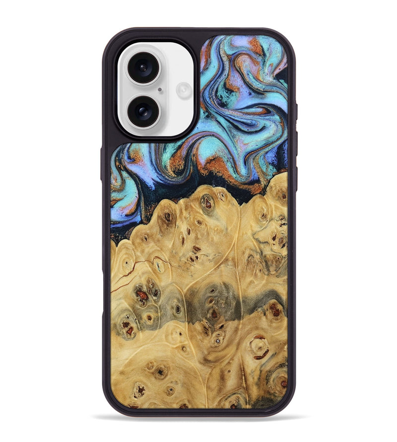 iPhone 16 Plus Wood Phone Case - Tawnya (Teal & Gold, 795441)