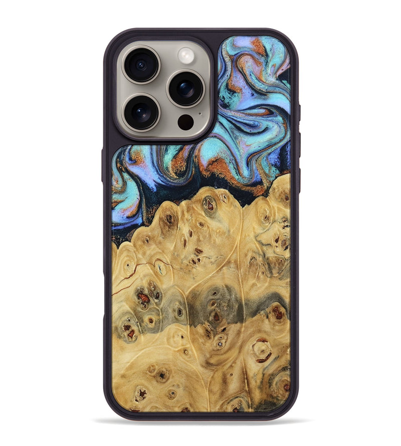 iPhone 16 Pro Max Wood Phone Case - Tawnya (Teal & Gold, 795441)