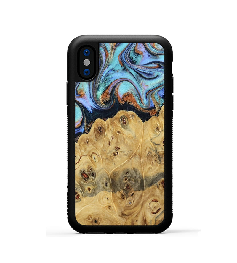 iPhone Xs Wood Phone Case - Tawnya (Teal & Gold, 795441)